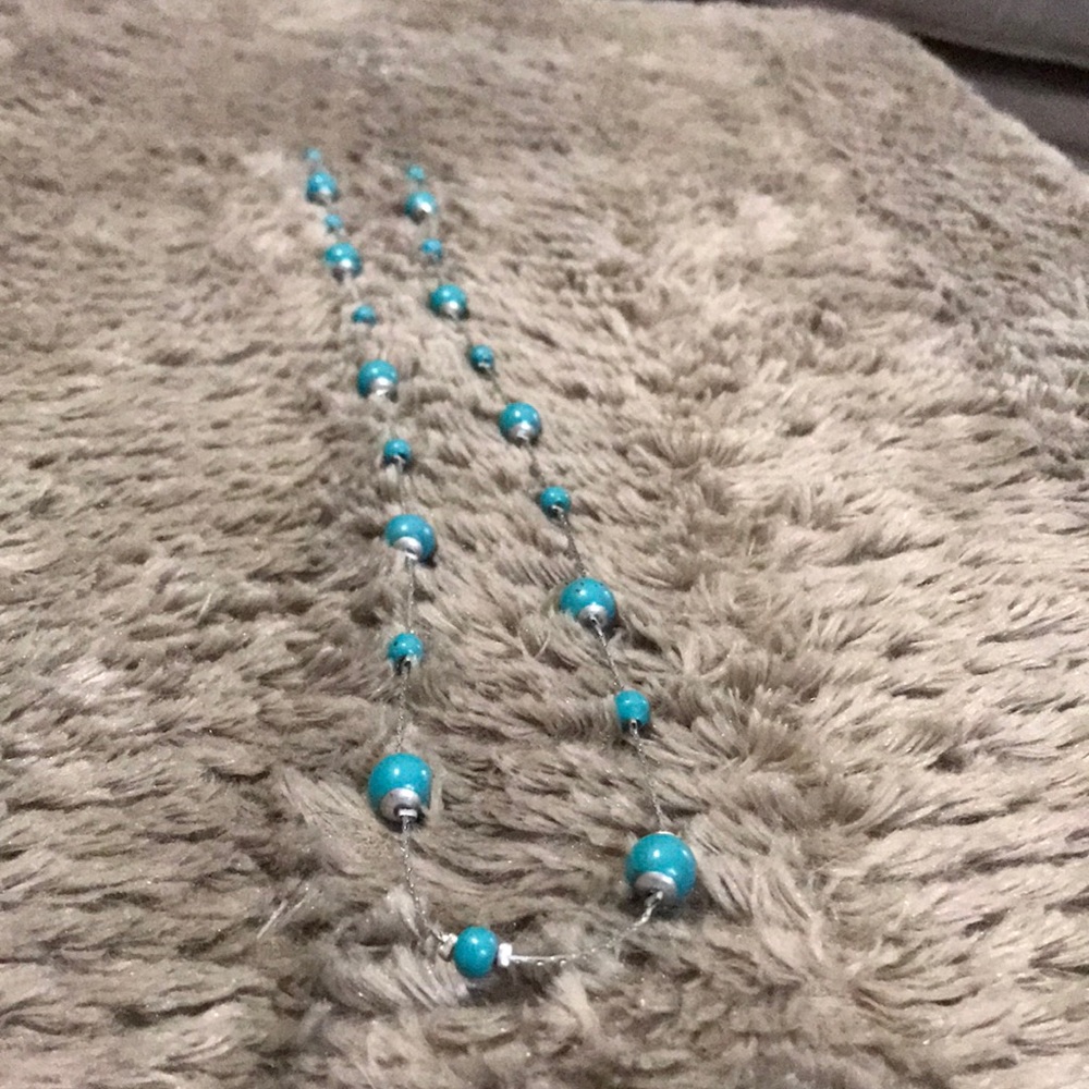Long Silver Necklace with Turquoise Beads